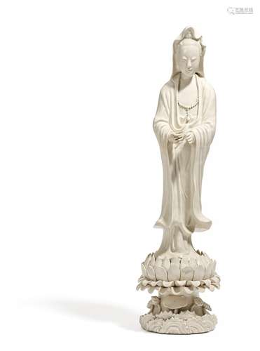 DEHUA GUANYIN STANDING ON LOTUS.