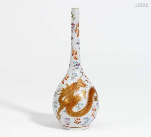 VASE IN THE SHAPE OF A GALL BLADDER WITH DRAGON IN CLOUDS.