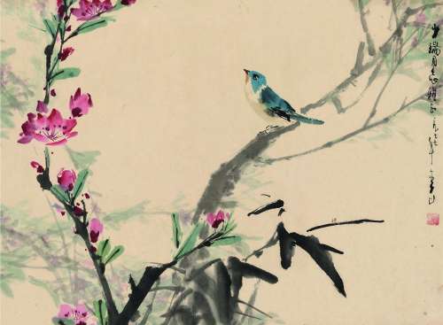 李山 1977年作 花鸟 屏轴 设色纸本