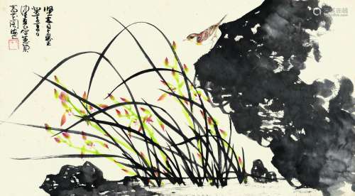 陈佩秋 1983年作 花鸟 镜片 设色纸本