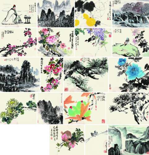 孔小瑜等 1977年作 山水花卉锦集 镜片 设色纸本