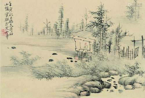 黄山寿 1902年作 山水 镜框 设色纸本