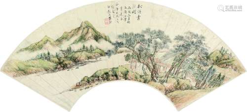 黄均（古） 1826年作 山水 扇面 设色纸本