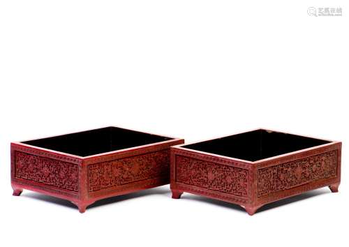 A PAIR OF CINNABAR LACQUER SCHOLAR TRAYS, QING DYNASTY, 18/19TH CENTURY