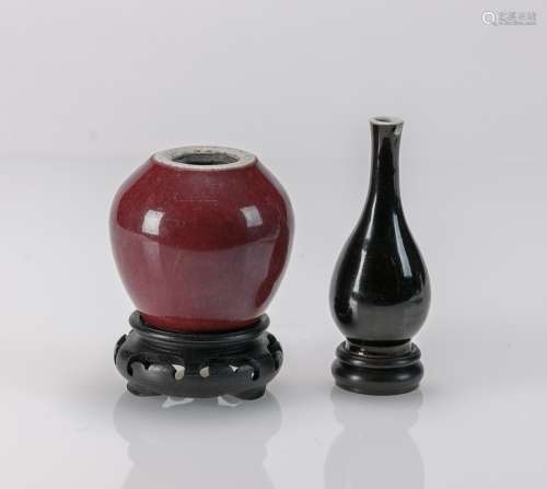 18Th/19Th -Red Glazed Waterpot And Small Black Galzed Vase