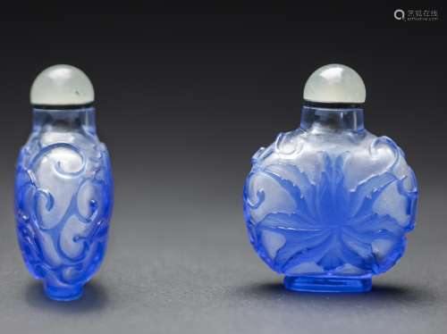 Qing-A Blue Glass ‘Flower’ Snuff Bottle