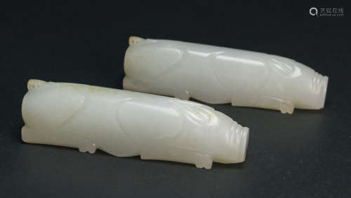 Antique-A Pair Of White Jade ‘Eight’ Pigs