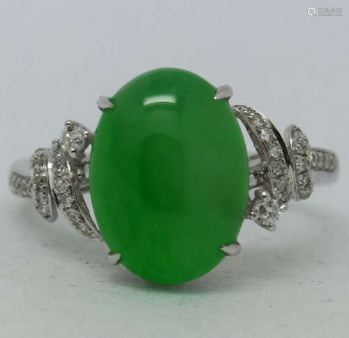 An Icy Apple Green Jadeite Diamond Ring