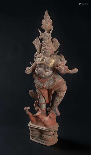 Tang Dynasty.  -A Figure Of SanCai Lokapala Stand