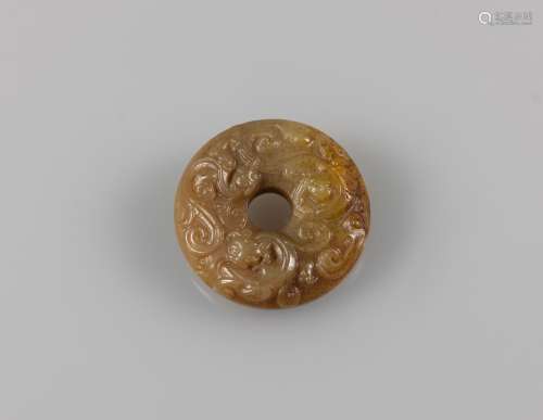 Qing-A Yellow Jade carved ‘Chi long and