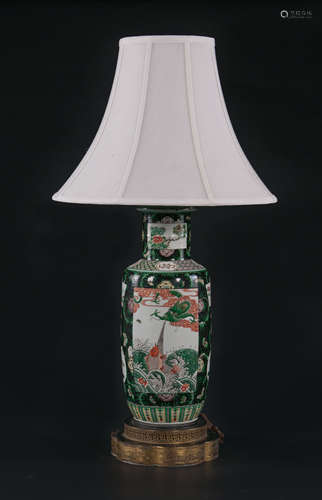 Qing-A Famille-Rose “Warriors” Large Vase Lamp