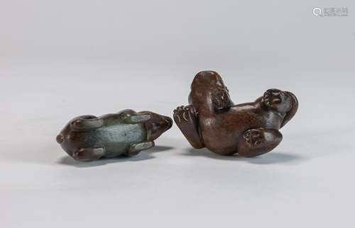 Qing-A Two Jade Carved A Rabit And A Beast