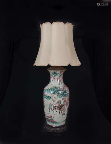 Jia Qing- A Famille-Rose “Warriors” Large Vase Lamp