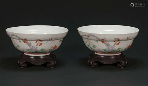 Late Qing/Republic-A Pair Of Famille-Glazed ‘Flowers’ Bowls