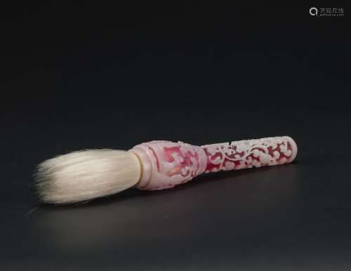 Qing-A White Overlay Red Glass ‘Floral’ Brush
