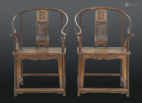 A Pair Of HUANGHUALI Horseshoe Back Armchairs