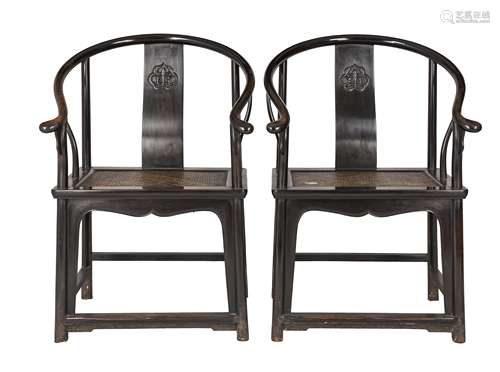 A Pair Of Zitan Horseshoe-Back Armchairs