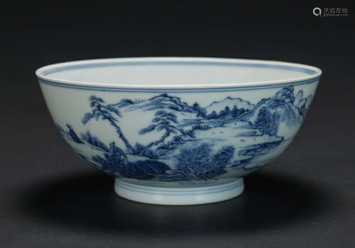 Qing Yongzheng-A Blue And White Landscape Porcelain Bowl