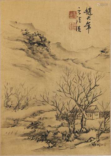 Lan Ying (1585-1664)  Ink On Gold Paper, Mounted. Signed And Seal.