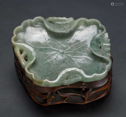 Late Qing / Republic-A Jadeite Carved Lotus Brush Washer
