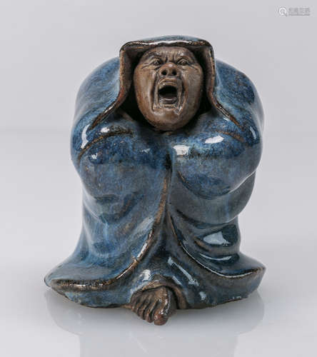 Early 20th Century-Yawning Damo ‘Blue Flambé Glaze’