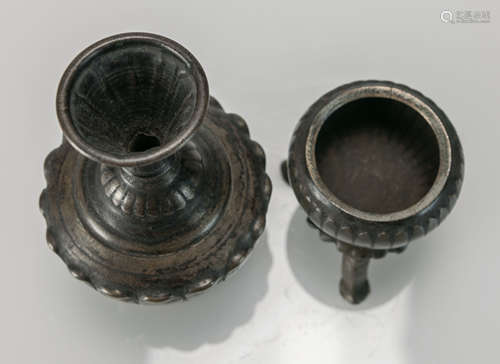 Qing-A Bronze Insert Silver Lotus Censer And Bronze Lotus Vase