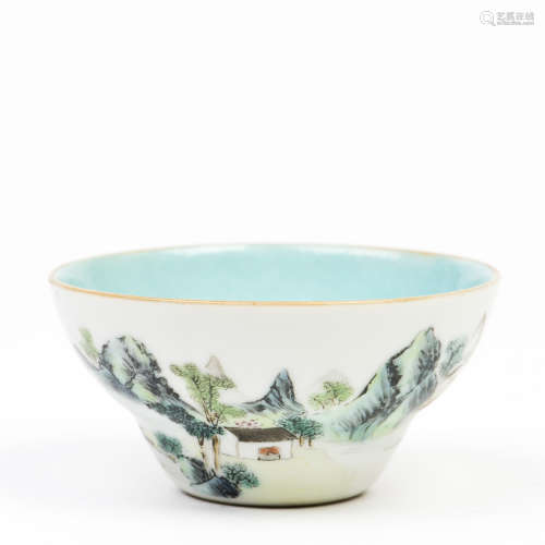 A FAMILLE-ROSE 'LANDSCAPE' CUP, QING DYNASTY, QIANLONG PERIOD
