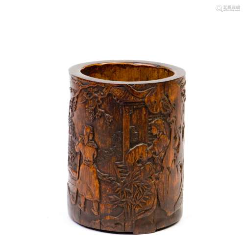 A CARVED BAMBOO BRUSH POT, CULTURAL REVOLUTION PERIOD