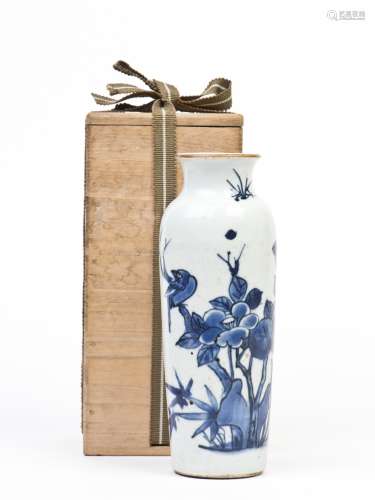 A BLUE AND WHITE 'BIRD AND FLOWER' SLEEVE VASE, QING DYNASTY, SHUNZHI PERIOD