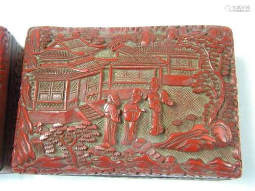 Pair of Antique Chinese Cinnabar Laqcuer Boxes