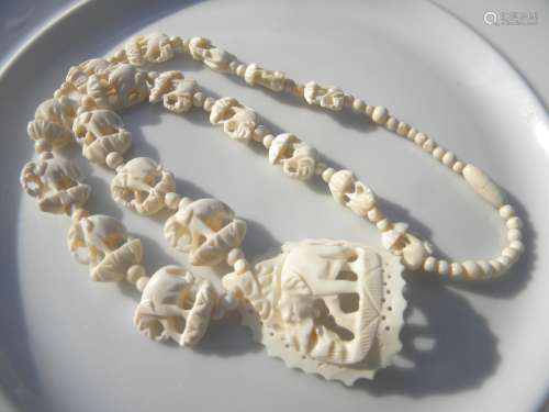 Vintage Chinese Elephant Carved Necklace