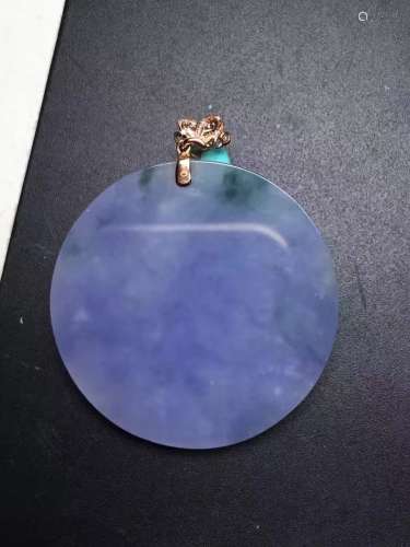18K Gold Diamond Natural Purple Jadeite Round Plaque