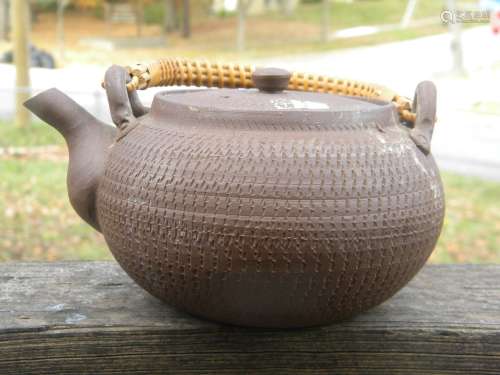 Antique Chinese Zisha Teapot with Bamboo Handle