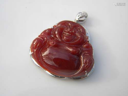 18K Gold Diamond Red Jadeite Buddha Pendant