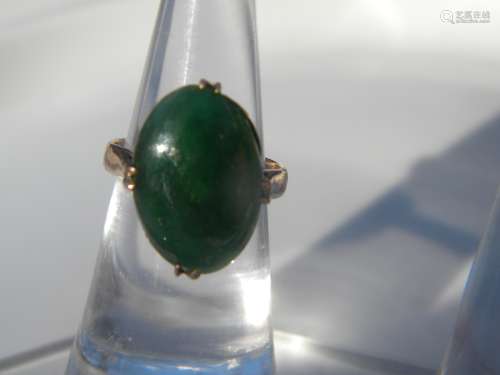 Antique 14K Gold Natural Green Jadeite Ring