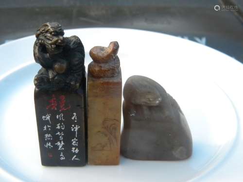 Three Antique Chinese Chop Stamps