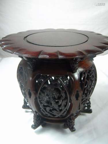Big Antique Chinese Carved Rosewood Planter Base