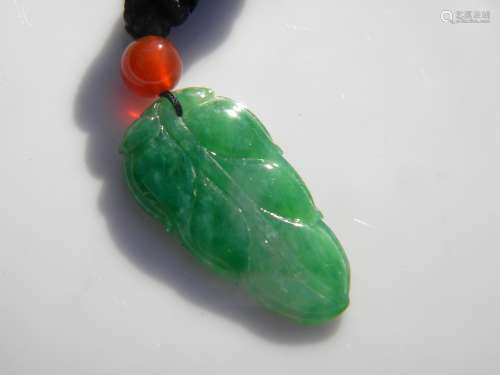 Natural Green Jadeite Leaf Pendant