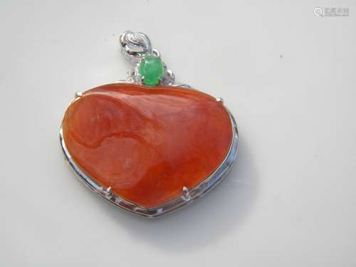 18K Gold Diamond Red Jadeite Heart Pendant