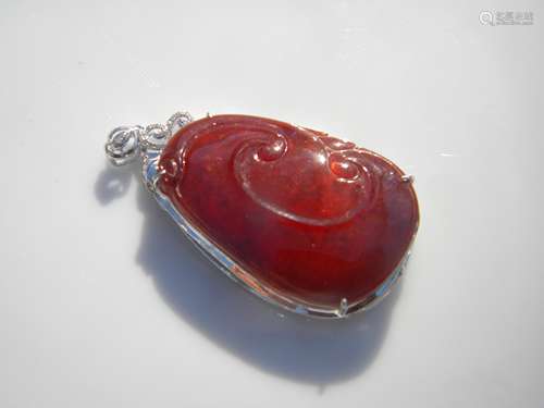 18K Gold Natural Red Jadeite Ruyi Pendant