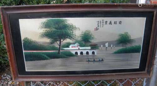 Antique Chinese Glass Painting Framed