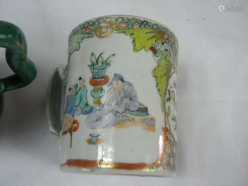 Pair of Antique Chinese Green Pot and Tea Cup