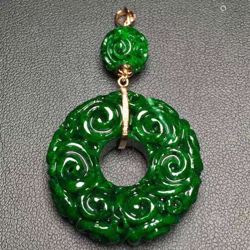 18K Gold Natural Green Jadeite Pendant