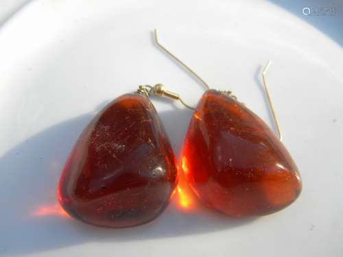 Pair of Antique Baltic Amber Earrings