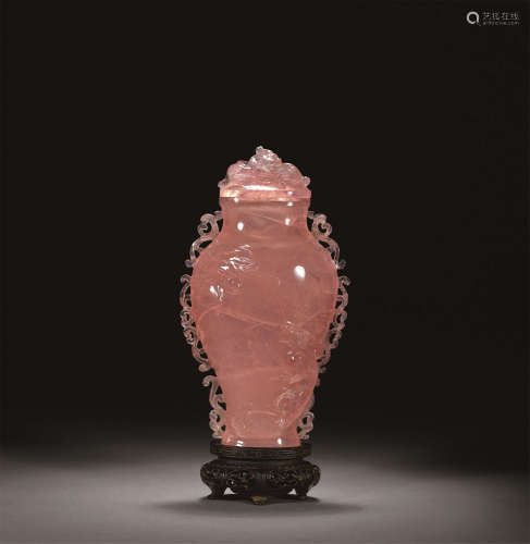 清 粉晶螭龙纹杯瓶