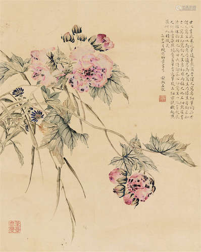 潘静淑 芙蓉 镜芯 设色绢本