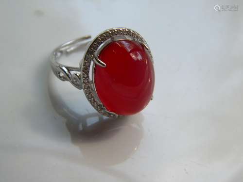 Silver Natural Stone Red Ring