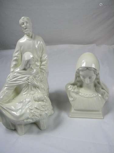 Two White Glazed Porcelain Jesus and Mary Statues