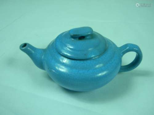 Antique Chinese Yixing Zisha Blue Glazed Teapot