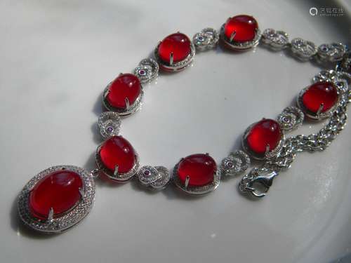 Silver Natural Red Stone Necklace